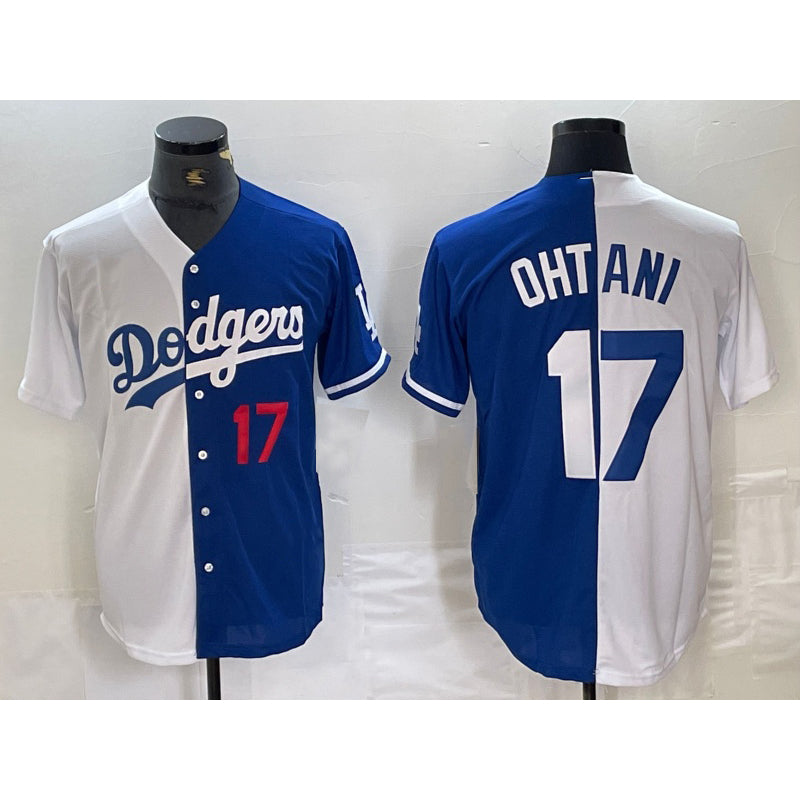 Los Angeles Dodgers #17 Shohei Ohtani Number White Blue Puhics Two Tone Stitched Jersey 2