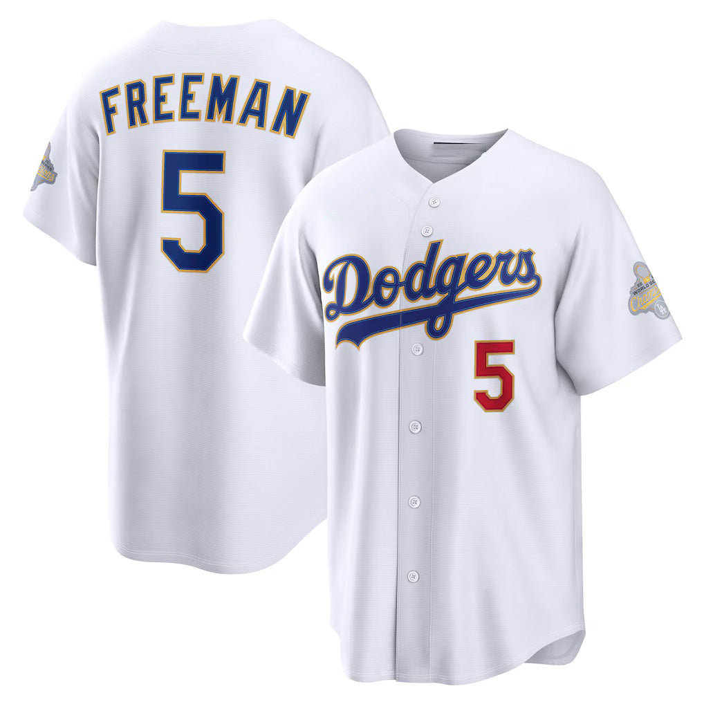 Los Angeles Dodgers #5 Freddie Freeman White Puhics 2026 Gold Collection Stadium Jersey
