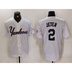 New York Yankees #2 Derek Jeter White Puhics Pinstripe Fashion Cool Base Jersey 3