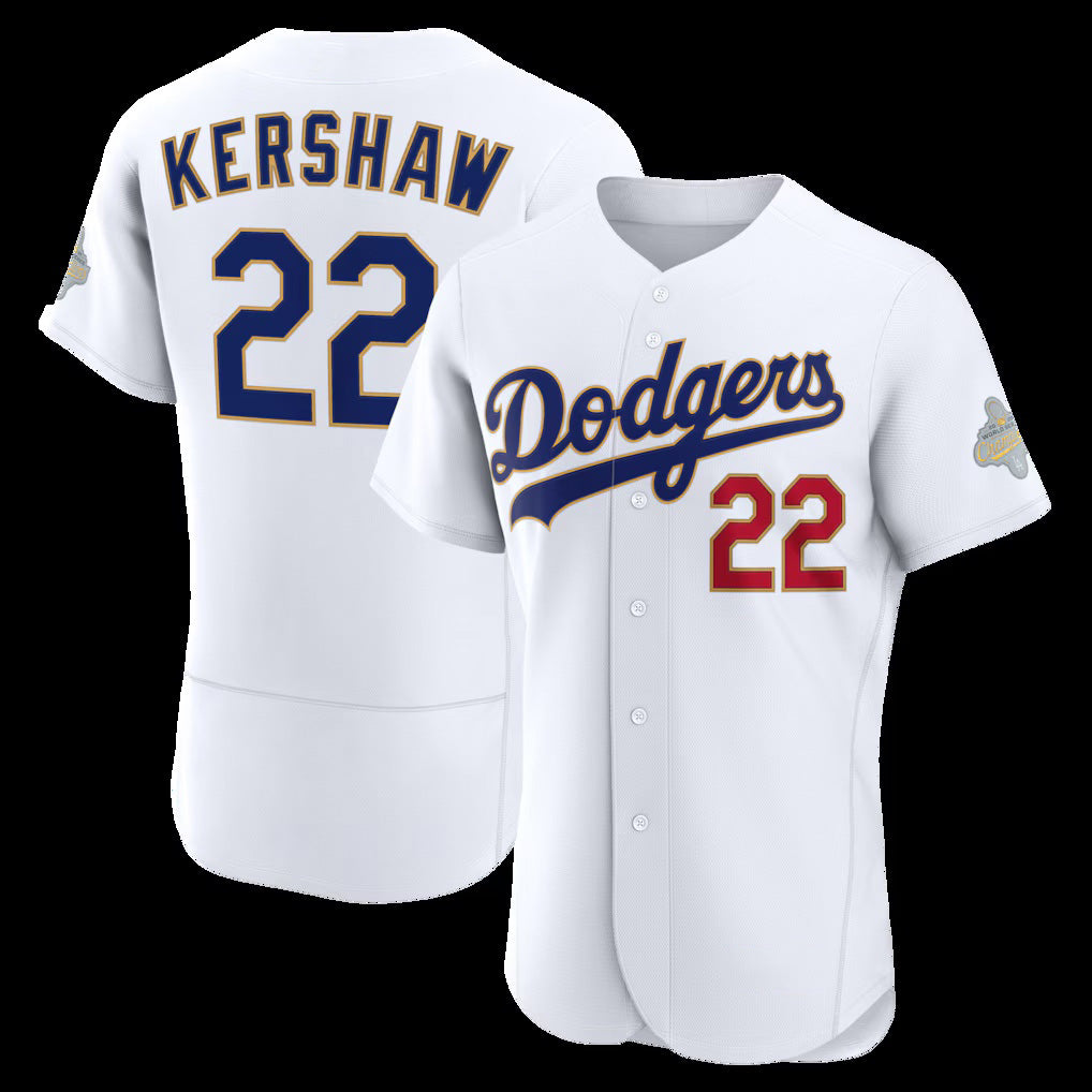 Los Angeles Dodgers #22 Clayton Kershaw White Puhics 2026 Gold Collection Authentic Jersey