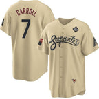 Arizona Diamondbacks #7 Corbin Carroll Gold Puhics 2023 World Series City Connect Cool Base Stitched Jersey