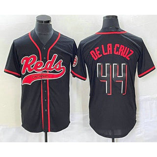 Cincinnati Reds #44 Elly De La Cruz Black Puhics With Patch Cool Base Stitched Jersey