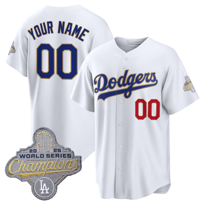 Custom Los Angeles Dodgers ACTIVE PLAYER White Puhics 2026 Gold Collection Stadium Stitched Jersey