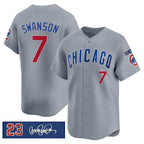 Chicago Cubs #7 Dansby Swanson Gray Puhics 'Ryne Sandberg Tribute' Vapor Limited V3 Stitched Jersey