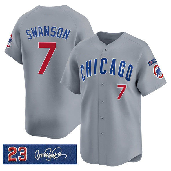 Chicago Cubs #7 Dansby Swanson Gray Puhics 'Ryne Sandberg Tribute' Vapor Limited V3 Stitched Jersey