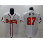 Atlanta Braves #27 Austin Riley 2022 White Gold Puhics World Series Champions Program Cool Base Stitched Jersey