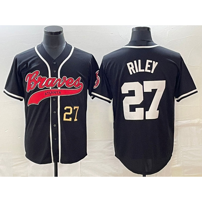 Atlanta Braves #27 Austin Riley Number Black Puhics Cool Base Stitched Jersey