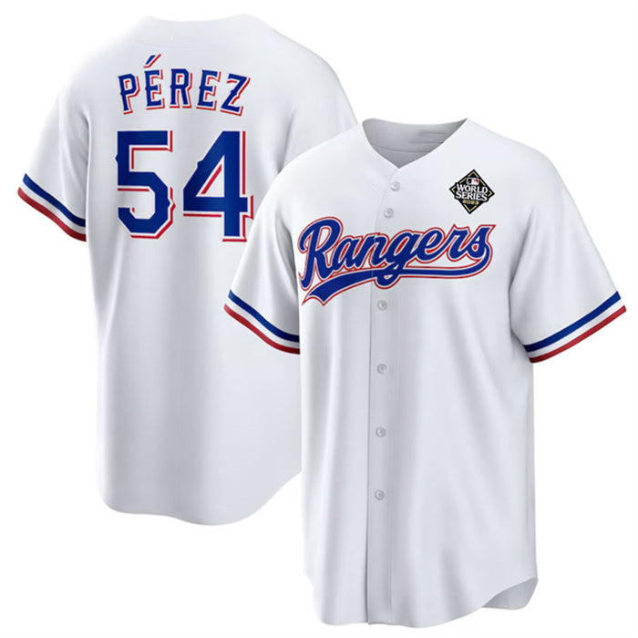 Texas Rangers #54 Mart¨ªn P¨¦rez White Puhics 2023 World Series Stitched Jersey