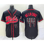 Cincinnati Reds #44 Elly De La Cruz Number Black Puhics With Patch Cool Base Stitched Jersey