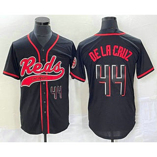 Cincinnati Reds #44 Elly De La Cruz Number Black Puhics With Patch Cool Base Stitched Jersey