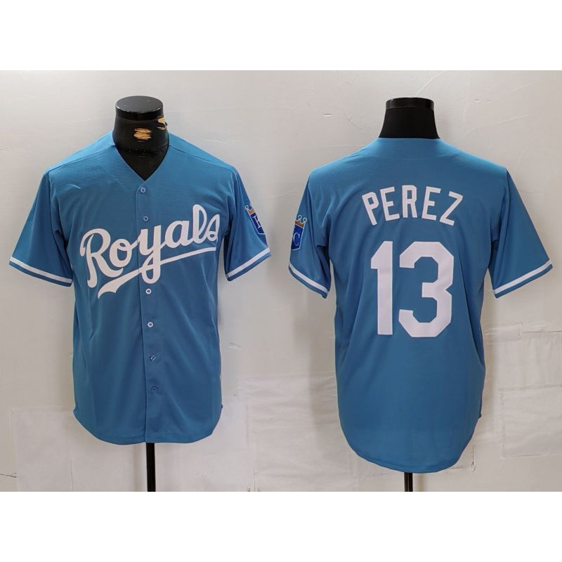 Kansas City Royals #13 Salvador Perez Light Blue Puhics Cool Base Stitched Jersey
