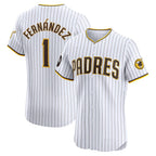 San Diego Padres #1 Tony Fern¨¢ndez White Puhics Home Elite Sponsor Patch Player Jersey