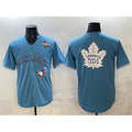 Toronto Blue Jays & Leafs Blue Puhics 2025 World Series With White Leafs Logo Cool Base Stitched Jersey