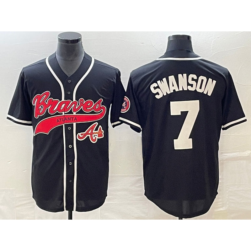 Atlanta Braves #7 Dansby Swanson Black Puhics Cool Base Stitched Jersey 2
