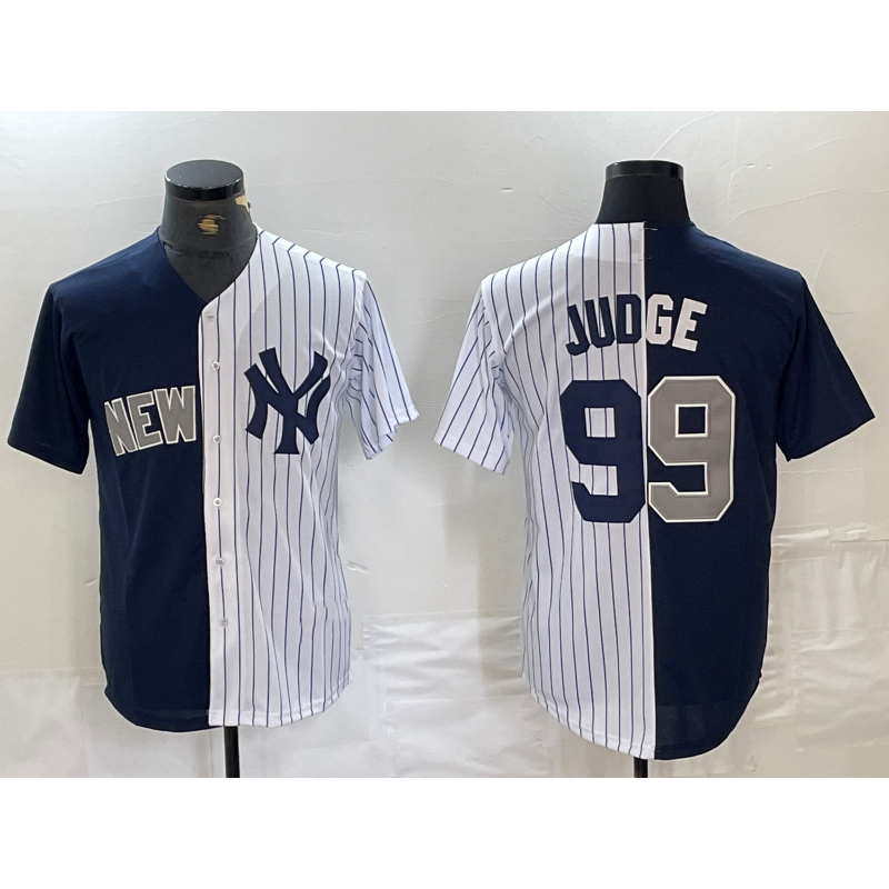 New York Yankees #99 Aaron Judge Navy White Puhics Split Stitched Jersey