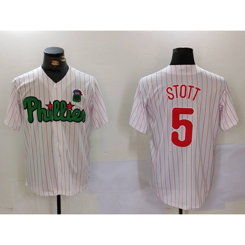 Philadelphia Phillies #5 Bryson Stott White Green Puhics Cool Base Stitched Jersey 2