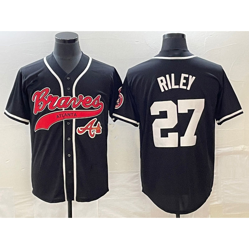 Atlanta Braves #27 Austin Riley Black Puhics Cool Base Stitched Jersey 2