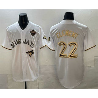 Toronto Blue Jays #22 Ernie Clement White Gold Puhics 2025 American League Champions Limited Stitched Jersey