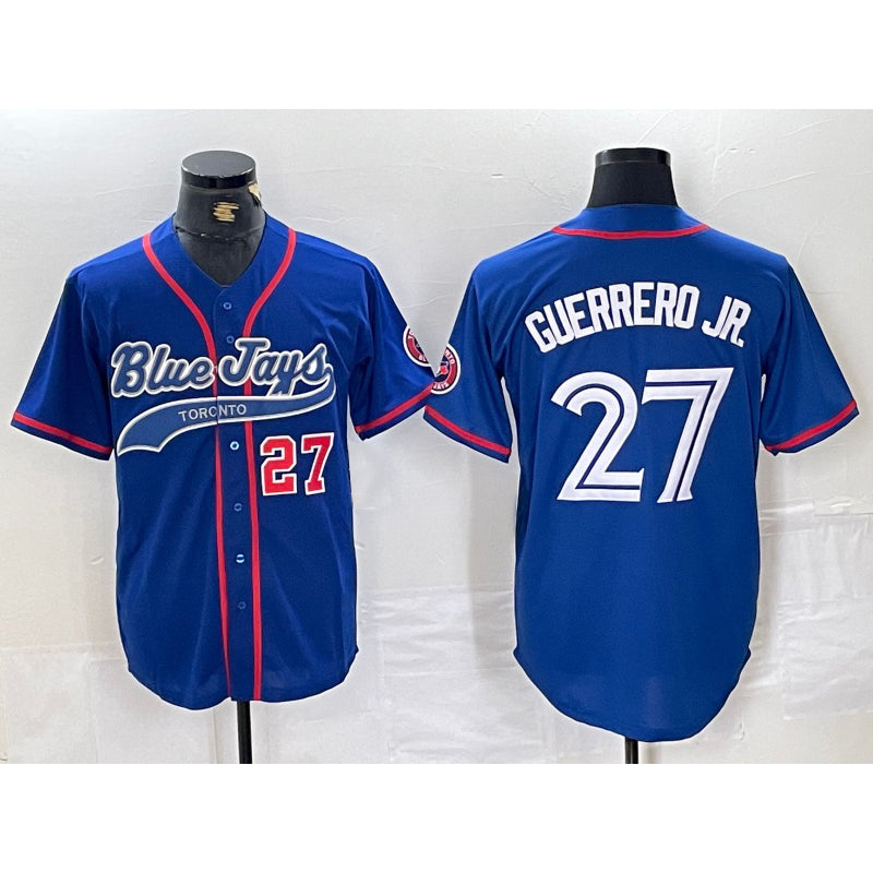 Toronto Blue Jays #27 Vladimir Guerrero Jr Blue Puhics Cool Base Stitched Jersey 3