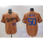 Los Angeles Dodgers #50 Mookie Betts Number Olive Puhics Cool Base Limited Stitched Jerseys