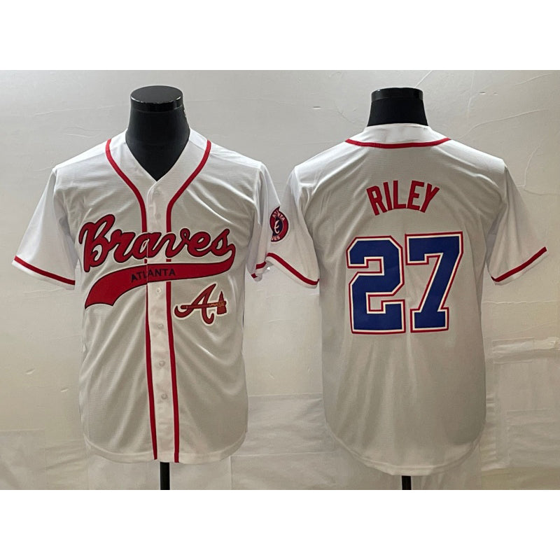 Atlanta Braves #27 Austin Riley White Puhics Cool Base With Patch Stitched Jersey