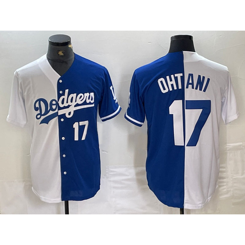 Los Angeles Dodgers #17 Shohei Ohtani Number White Blue Puhics Two Tone Stitched Jersey 3