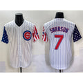 Chicago Cubs #7 Dansby Swanson White Puhics Pinstripe 2025 Independence Day Vapor Premier Limited Stitched Jersey