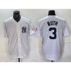 New York Yankees #3 Babe Ruth Name White Puhics With Patch 2024 Cool Base Stitched Jersey