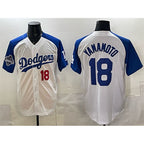 Los Angeles Dodgers #18 Yoshinobu Yamamoto White Royal Puhics 2025 World Series Champions Patch Limited Stitched Jersey