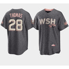 Washington Nationals #28 Lane Thomas 2022 Grey Puhics City Connect Cherry Blossom Cool Base Stitched Jersey