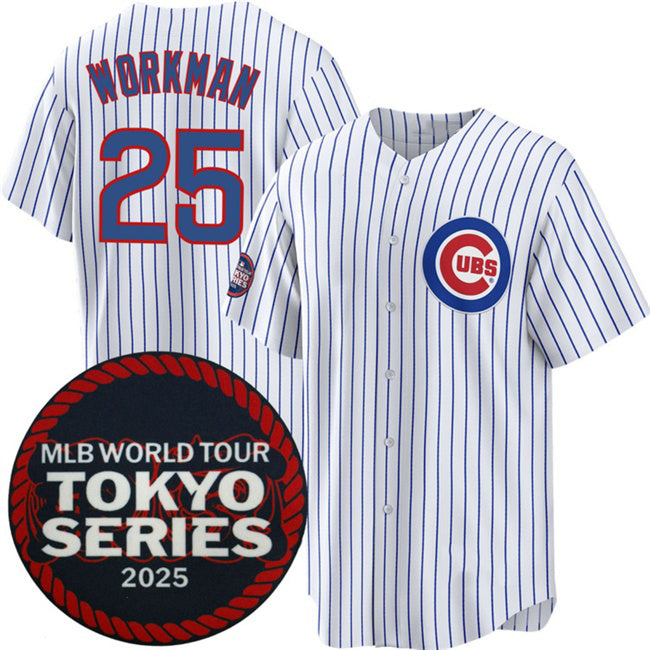 Chicago Cubs #25 Gage Workman White Puhics 2025 World Tour Tokyo Series Home Stitched Jersey