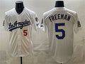 Los Angeles Dodgers #5 Freddie Freeman White Puhics 2026 Gold Collection 9x & B2B Champs Patch Stitched Jersey