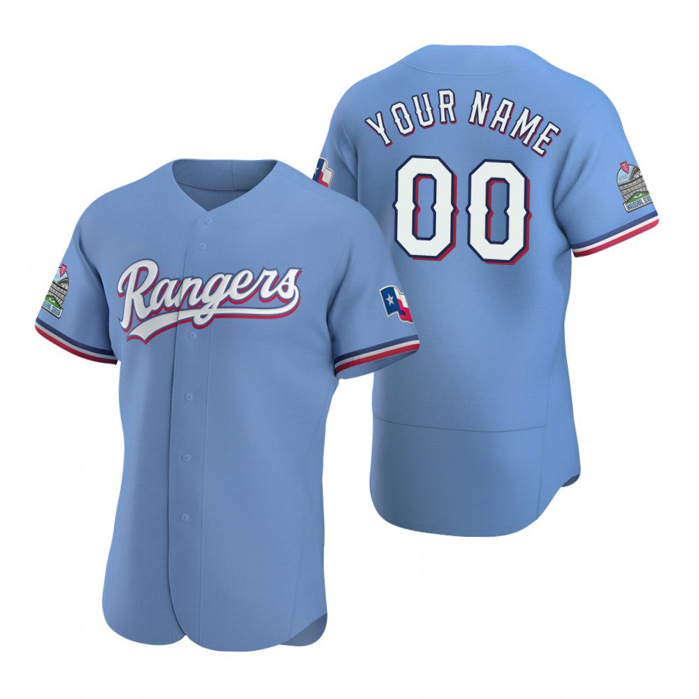 Custom Texas Rangers Light Blue Puhics Stitched Flex Base Jersey