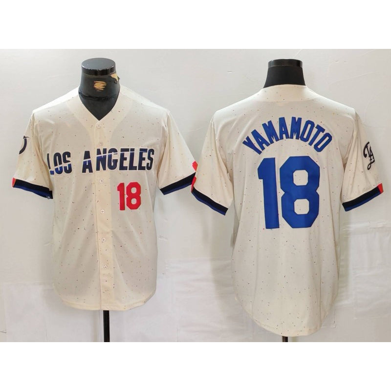 Los Angeles Dodgers #18 Yoshinobu Yamamoto Number Cream Puhics 2024 City Connect Limited Stitched Jerseys
