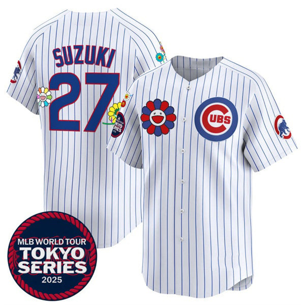Chicago Cubs #27 Seiya Suzuki White Puhics 2025 Tokyo Series Limited Stitched Jersey