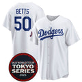 Los Angeles Dodgers #50 Mookie Betts White Puhics 2025 World Tour Tokyo Series Home Stitched Jersey