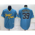 Milwaukee Brewers #39 Corbin Burnes Blue Puhics 2022 City Connect Cool Base Stitched Jersey