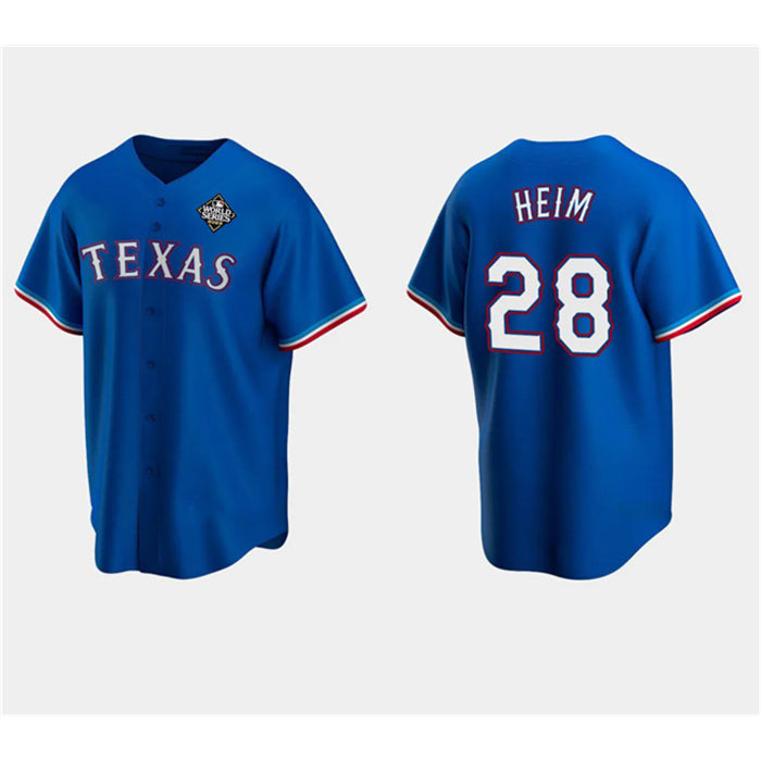 Texas Rangers #28 Jonah Heim Royal Puhics 2023 World Series Stitched Jersey