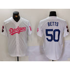 Los Angeles Dodgers #50 Mookie Betts White Pink Puhics Vin & Kobe Patch Stitched Jersey1