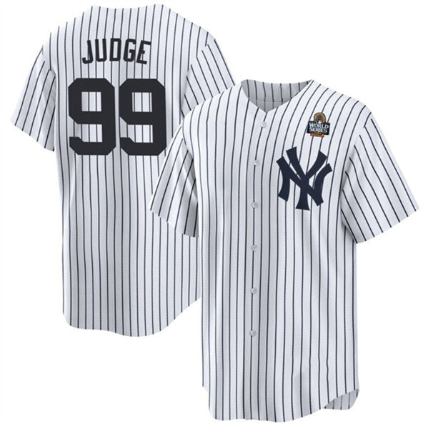 New York Yankees #99 Aaron Judge White Puhics 2024 World Series With Name Cool Base Stitched Jersey