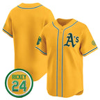Oakland Athletics Blank Yellow Puhics 2024 Limited With Rickey Henderson Patch Stitched Jersey