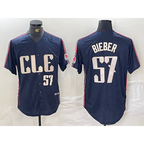 Cleveland Guardians #57 Shane Bieber Number Navy Puhics 2024 City Connect Limited Stitched Jersey 2