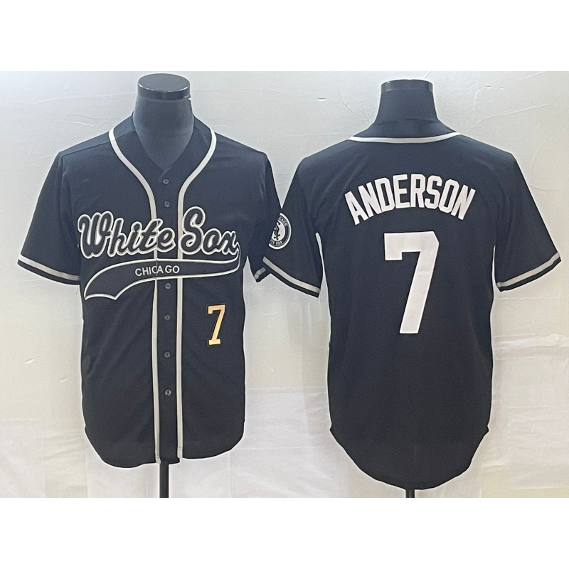 Chicago White Sox #7 Tim Anderson Number Black Puhics Cool Base Stitched Jersey