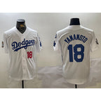 Los Angeles Dodgers #18 Yoshinobu Yamamoto White Puhics 2024 World Series With Fernando Memorial Patch Home Limited Stitched Jerseys
