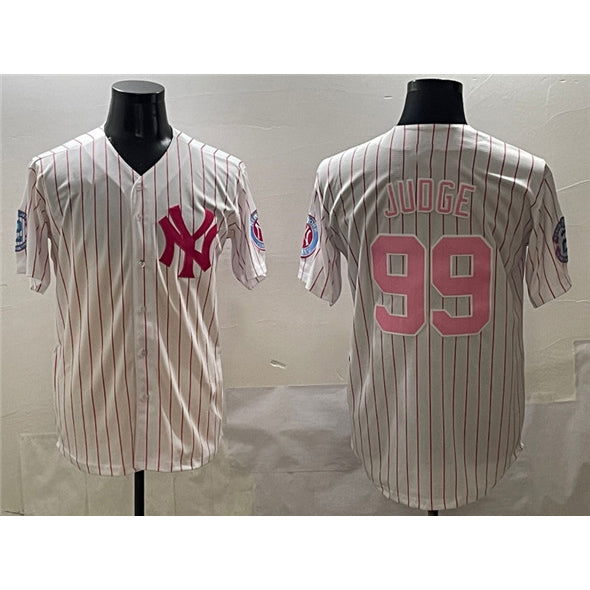 New York Yankees #99 Aaron Judge Pink Puhics With Patch Limited Stitched Jersey
