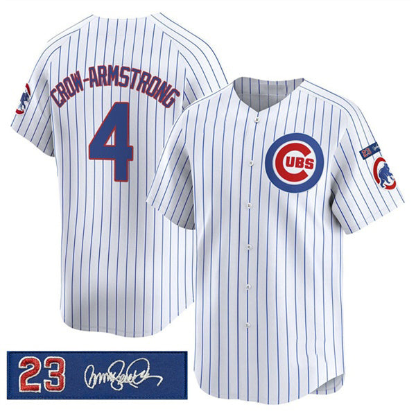 Chicago Cubs #4 Pete Crow-Armstrong White Puhics Pinstripe 'Ryne Sandberg Tribute' Vapor Limited V3 Stitched Jersey