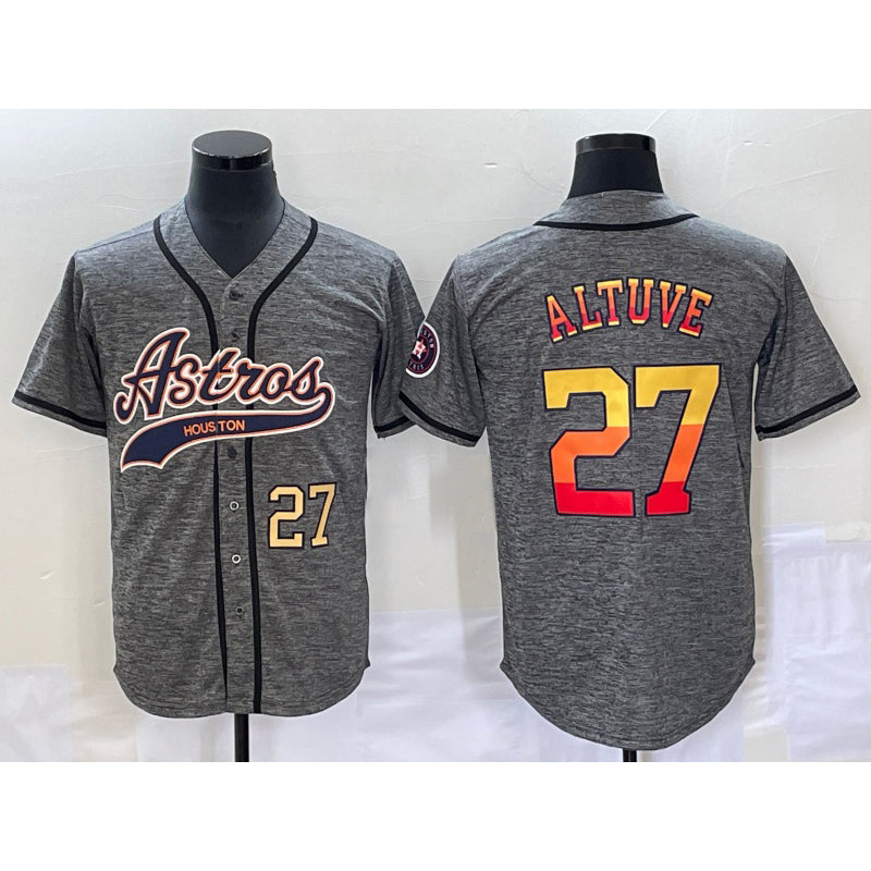 Houston Astros #27 Jose Altuve Number Grey Puhics Gridiron Cool Base Stitched Jersey