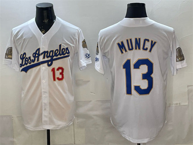 Los Angeles Dodgers #13 Max Muncy White Puhics 2026 Gold Collection 9x & B2B Champs Patch Stitched Jersey