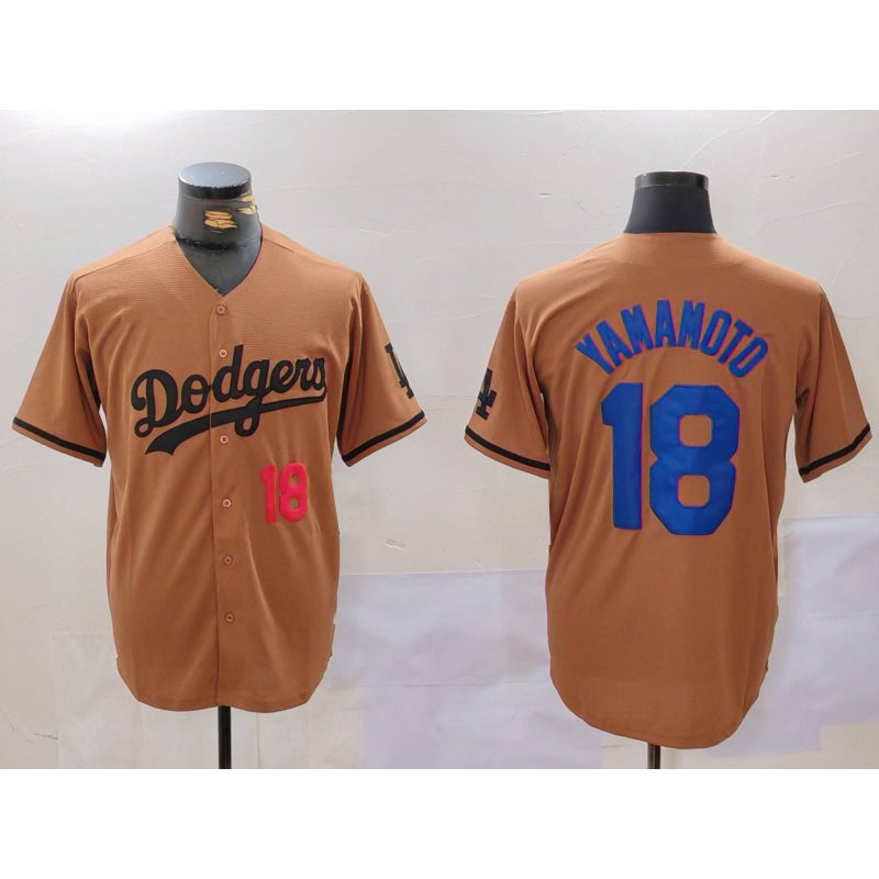 Los Angeles Dodgers #18 Yoshinobu Yamamoto Number Olive Puhics Cool Base Limited Stitched Jersey 2