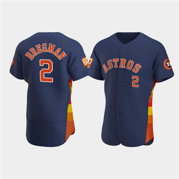 Houston Astros #2 Jose Altuve Navy Puhics 60th Anniversary Flex Base Stitched Jersey